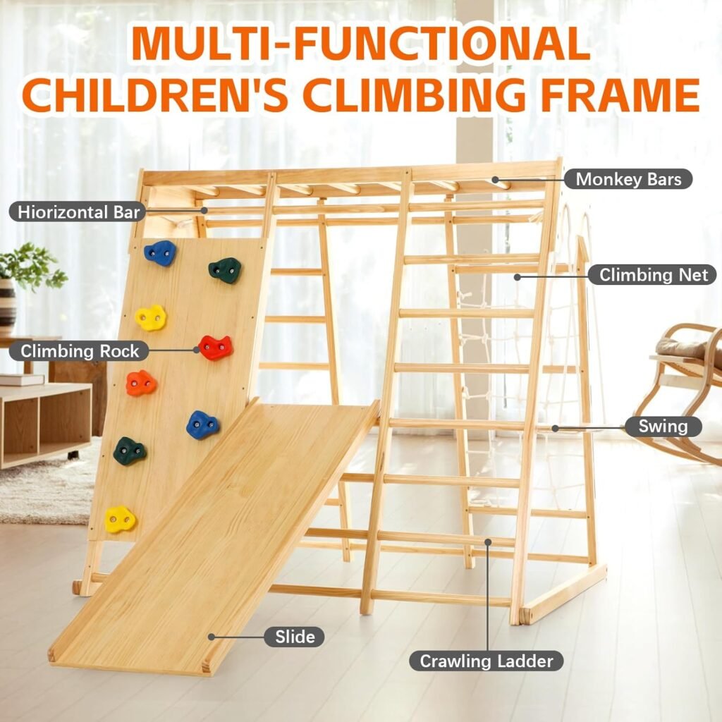 7 in 1 Wooden Climbing Toys for Toddlers - Jungle Gym Montessori Toys for Babies Kids - Indoor & Outdoor Climbing Toys - Girls & Boys Birthday Gift